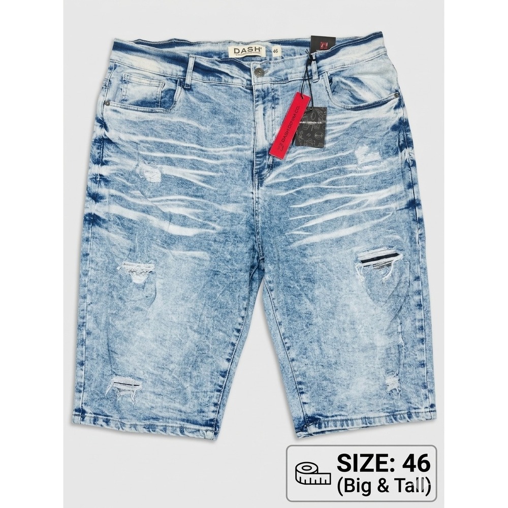 Dash American Designers Mens Denim Shorts Size 46 Big and Tall Acid Wash Ripped